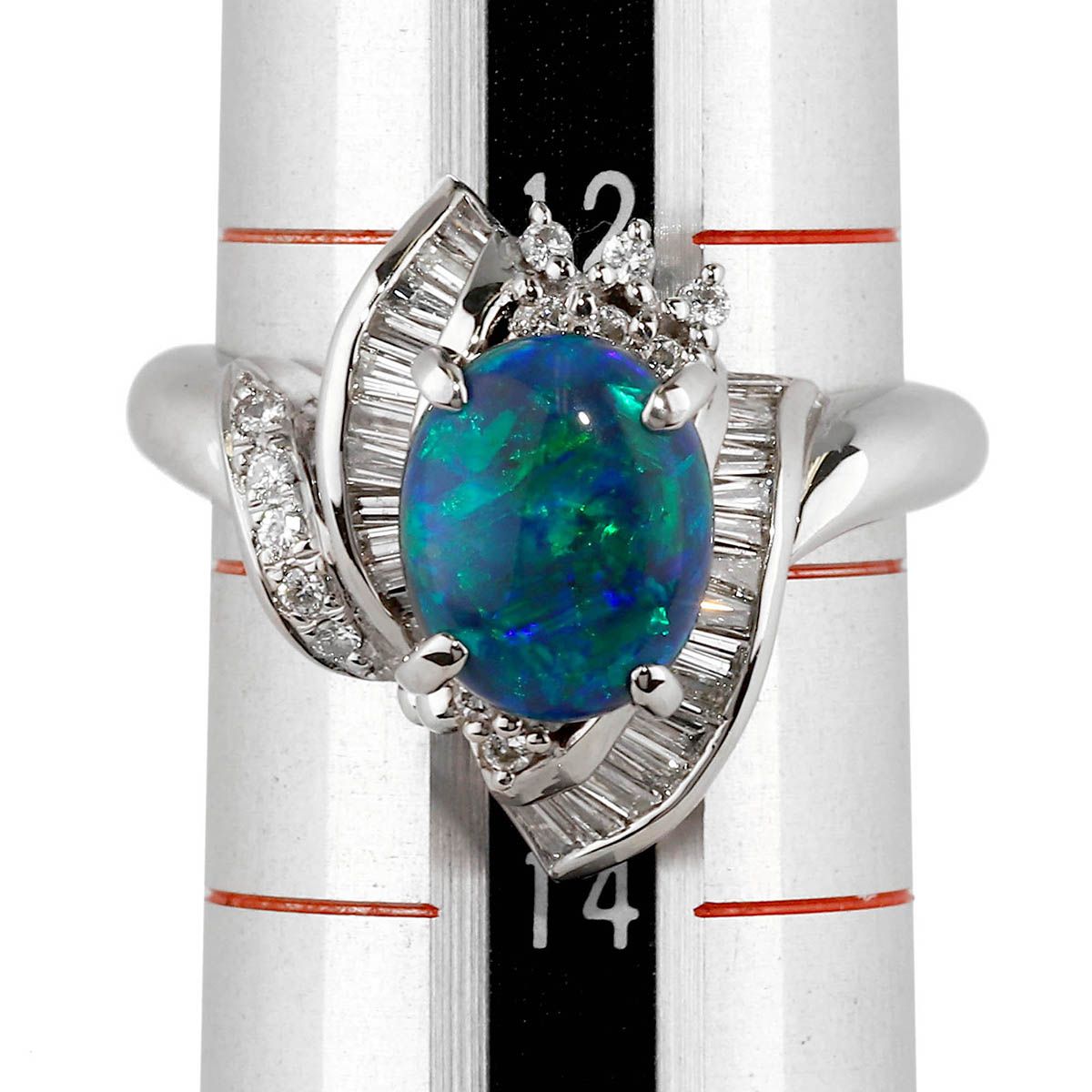 ブラックオパール 1.45ct ダイヤモンド 0.38ct プラチナ Pt900 リング 