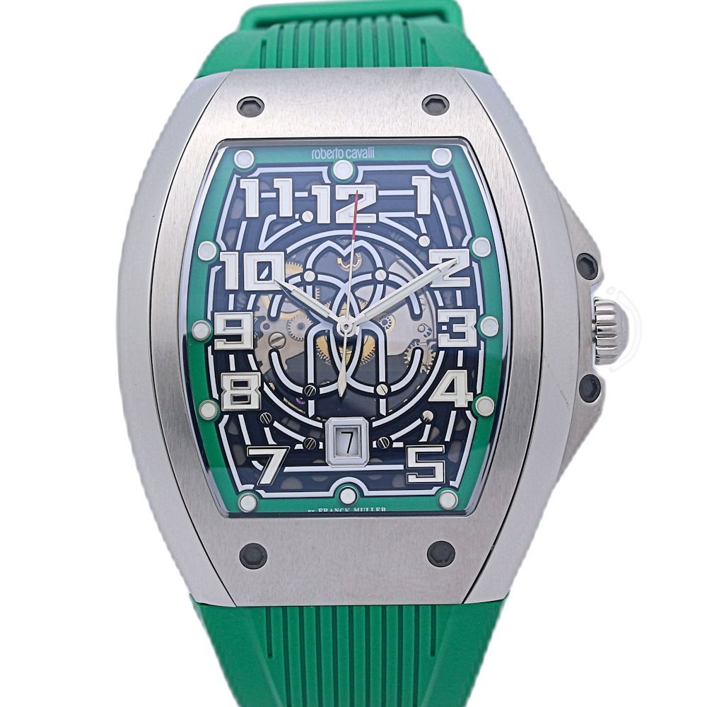  Roberto Cavalli ロベルトカバリ BY FRANCK MULLER バイ フランク ミュラー RV1G205P1021 日本 品 未使用 腕時計 メンズ 保護シール付き ステンレススチールxラバー 130466 レイヤード 自動巻き時計 腕時計(アナログ)