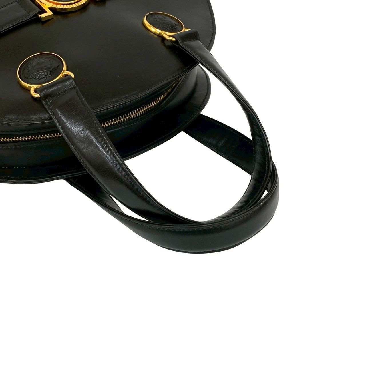 希少 ヴェルサーチ ボストンバッグ ブラック レザー メデューサ 金具 南京錠 極 美品 VERSACE ヴェルサーチ ヴィンテージ メデューサ レザー 本革