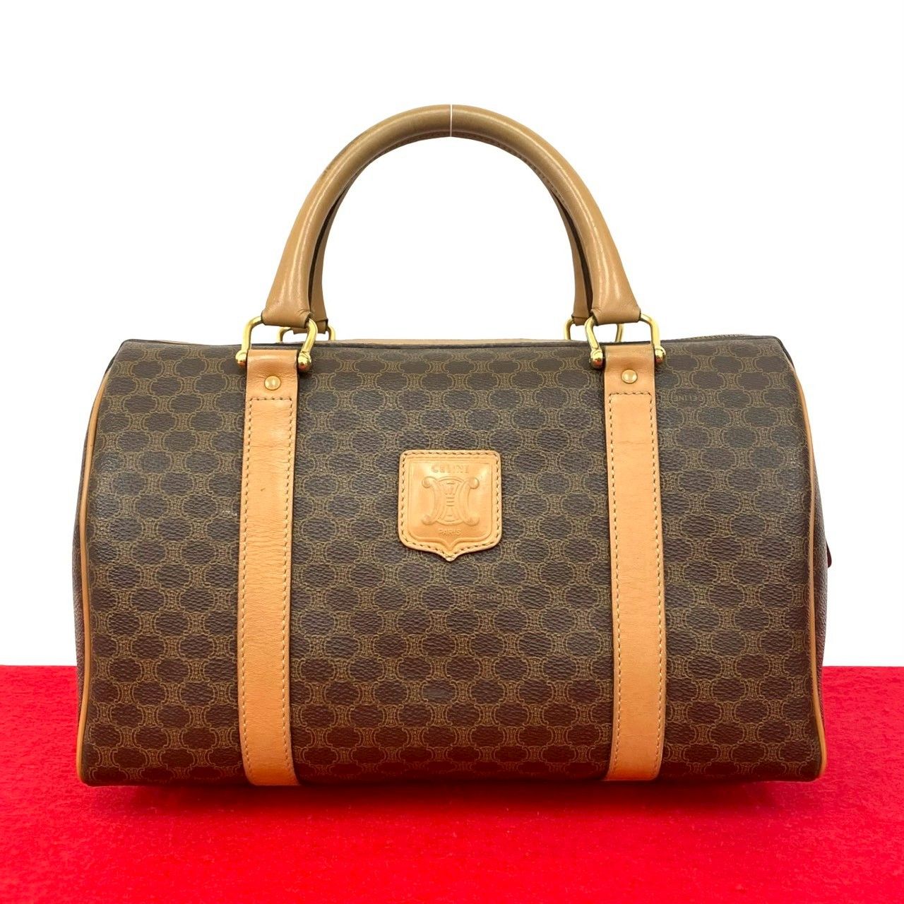 CELINE ヴィンテージ マカダム ブラゾン トリオンフ レザー ハンドバッグ 極 美品 CELINE セリーヌ ヴィンテージ マカダム ブラゾン トリオンフ