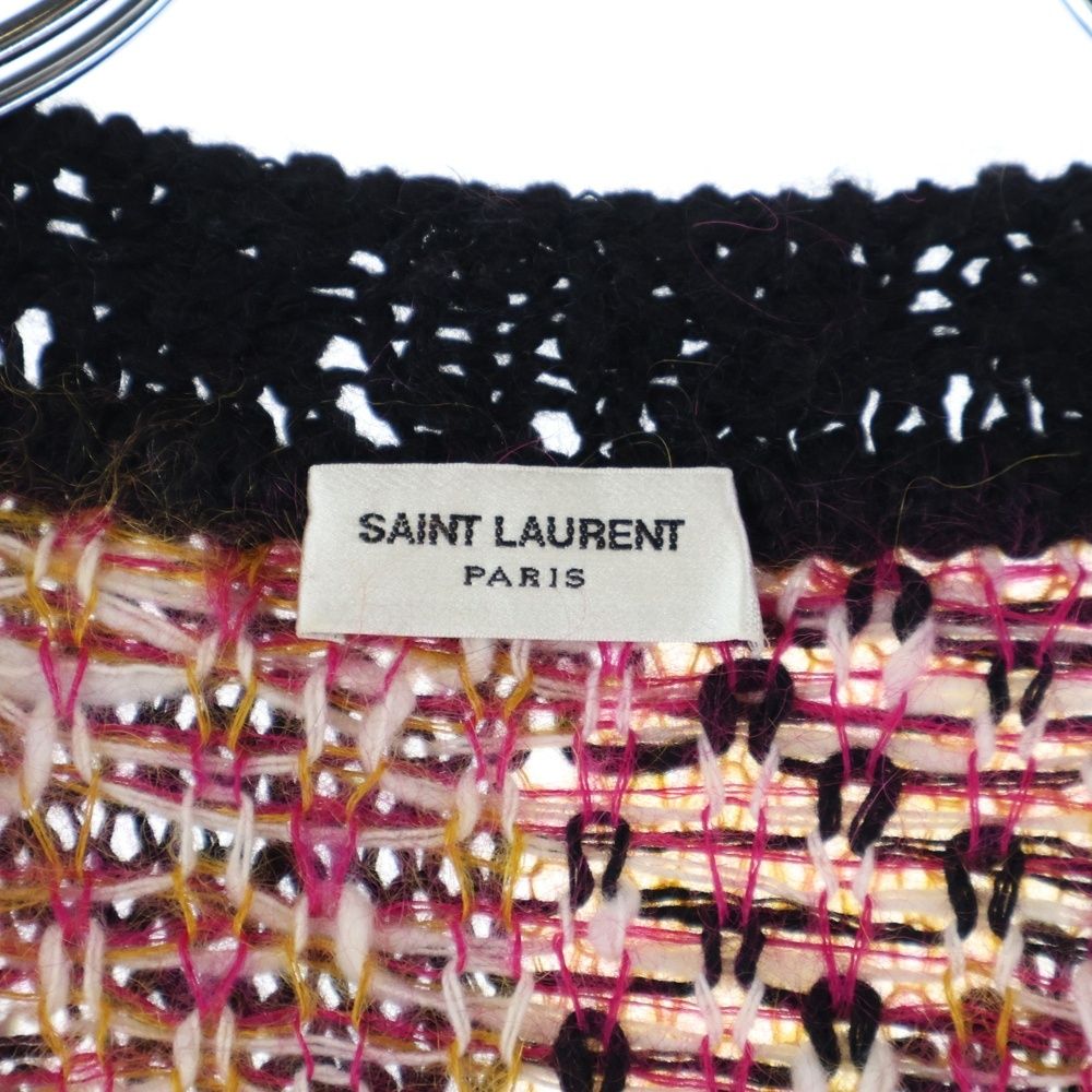 SAINT LAURENT PARIS サンローランパリ 21AW モヘヤ混 ウール 幾何学総柄 インターシャ ニット カーディガン ブラック/マルチカラー 668343 SAINT LAURENT PARIS (サンローランパリ) 21AW モヘヤ混 ウール 幾何学