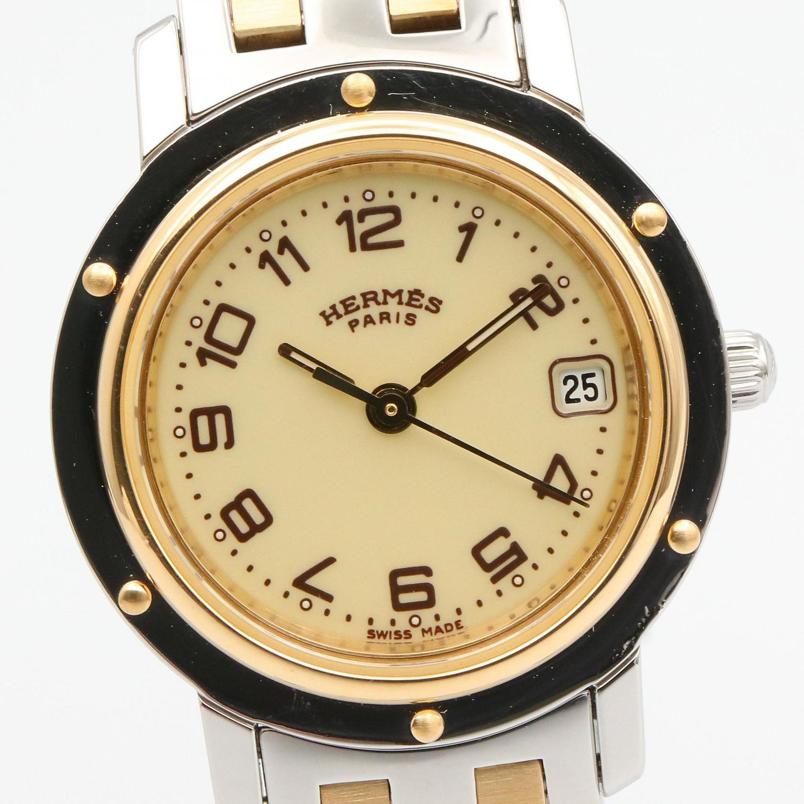 エルメス HERMES 腕時計 クリッパー CL4.220 アイボリー GP（ゴールド