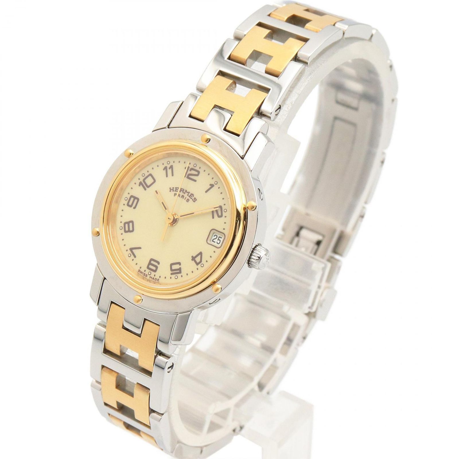 エルメス HERMES 腕時計 クリッパー CL4.220 アイボリー GP（ゴールド