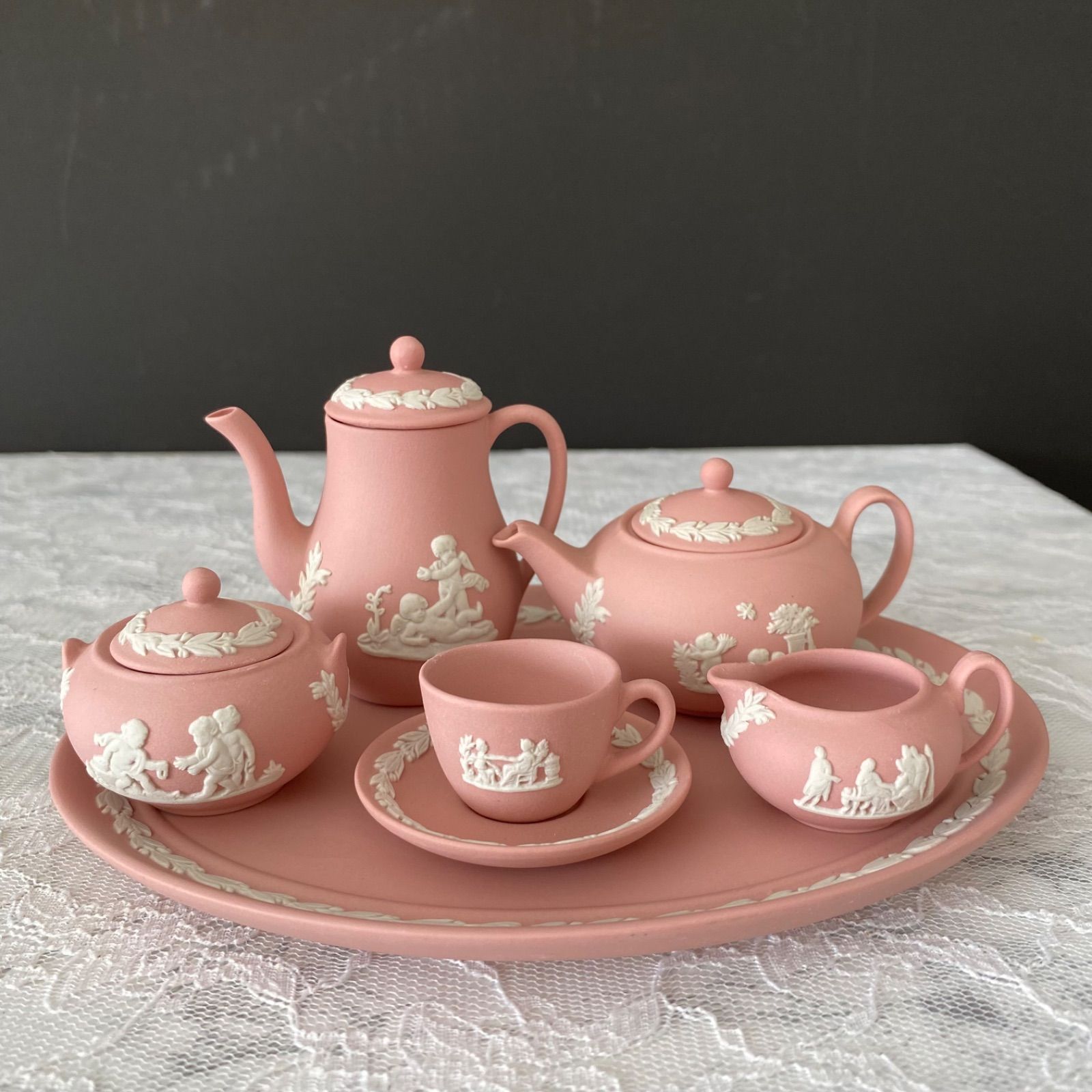 英国製 ウェッジウッド ピンクジャスパーミニチュア ティーセット