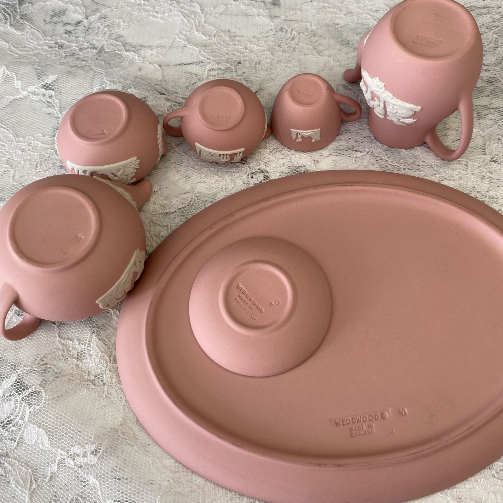 英国製 ウェッジウッド ピンクジャスパーミニチュア ティーセット