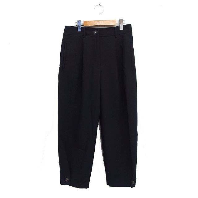 ザラ ZARA タック ワイドパンツ フルレングス 無地 M ブラック 黒
