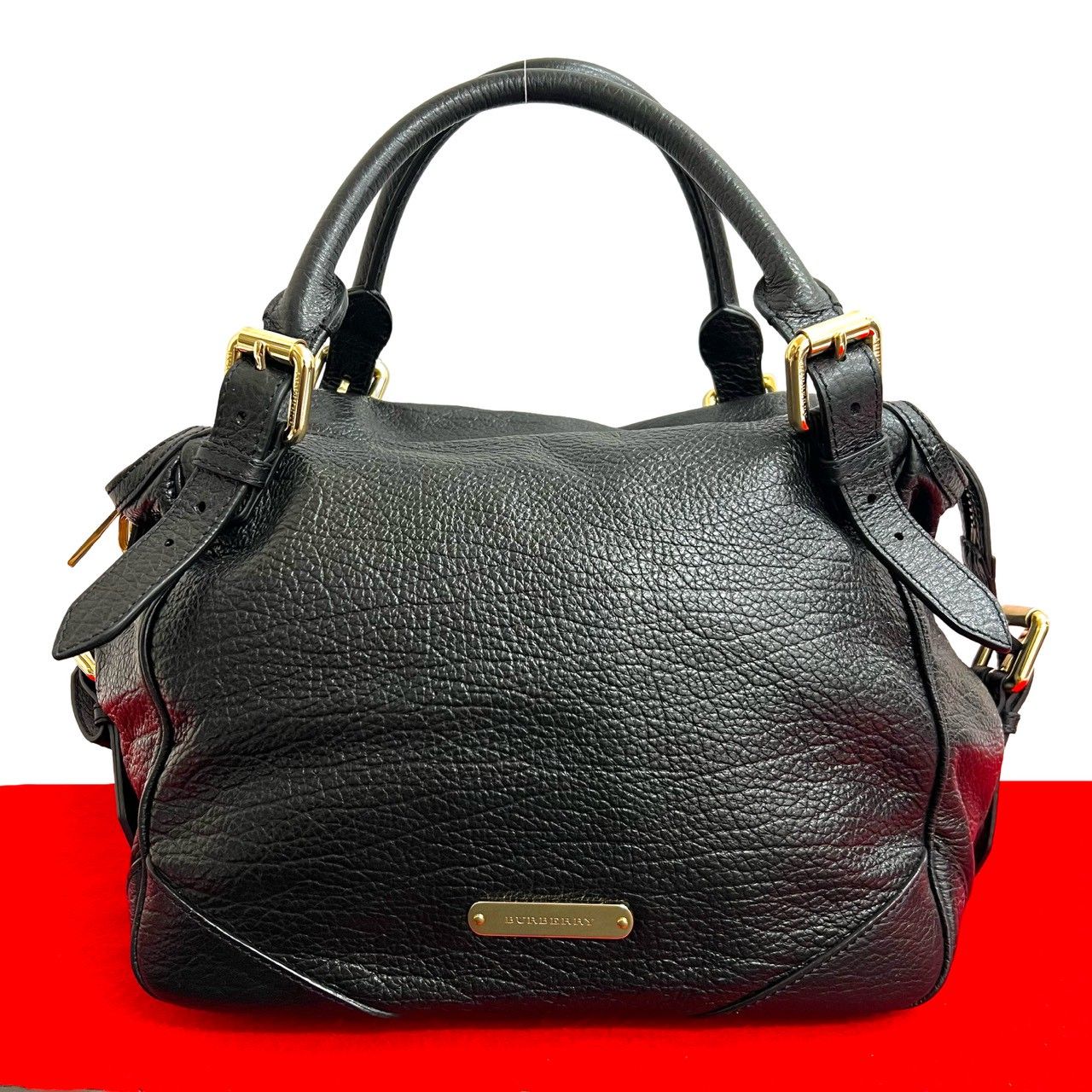 極 美品 BURBERRY バーバリー ロゴ プレート 金具 レザー 本革