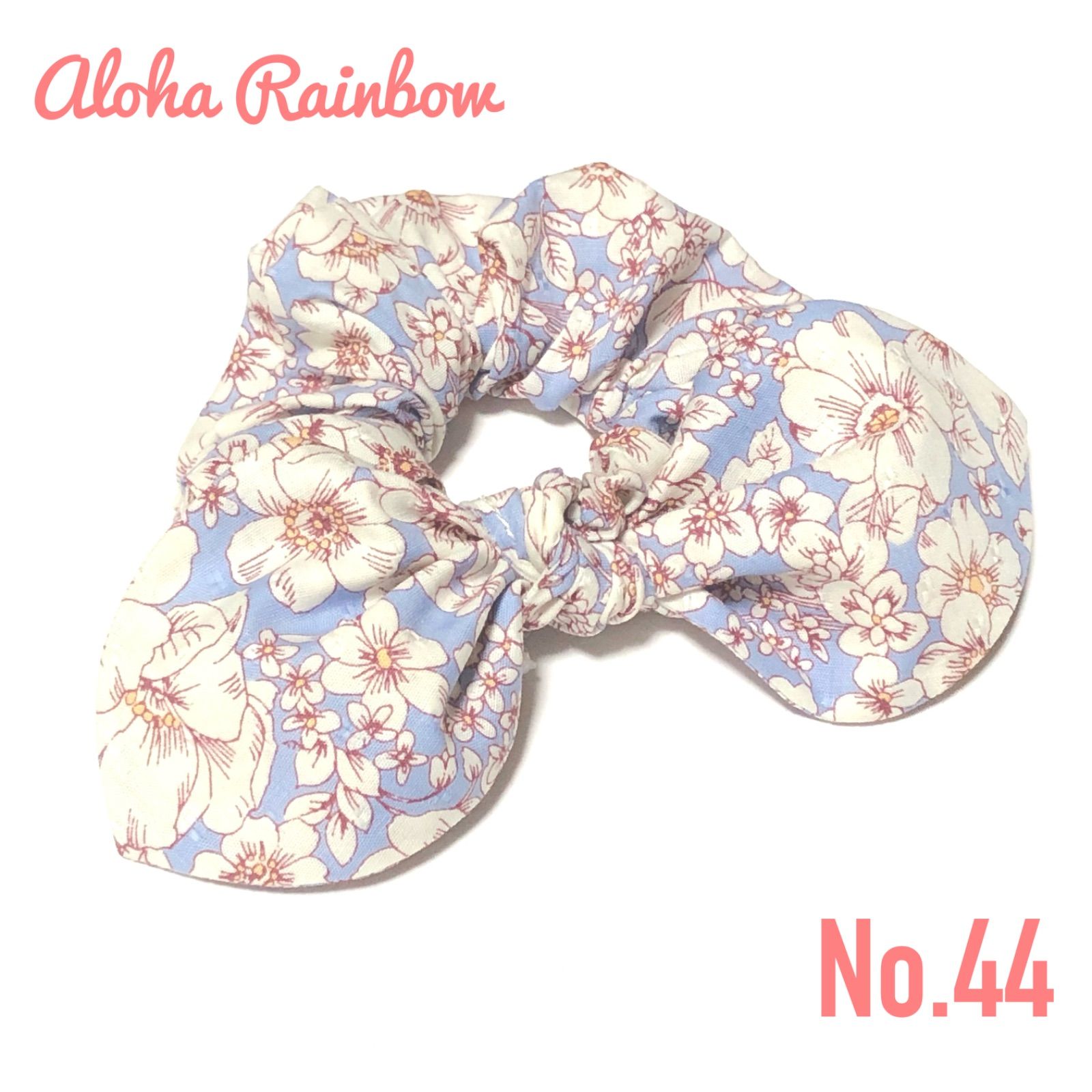 ☘️No.44☘️ リボン シュシュ 花柄 ブルーパープル ☘️No.44☘️ リボン シュシュ 花柄 ブルーパープル