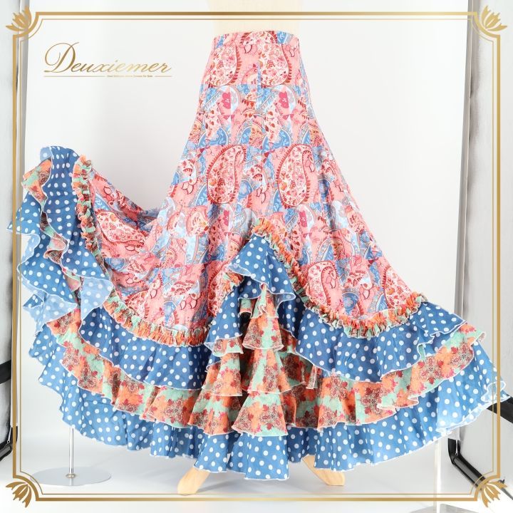 フラメンコ 衣装 ファルダ スカート 赤 青 水玉 ドット 柄 模様