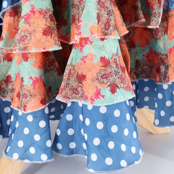 フラメンコ 衣装 ファルダ スカート 赤 青 水玉 ドット 柄 模様