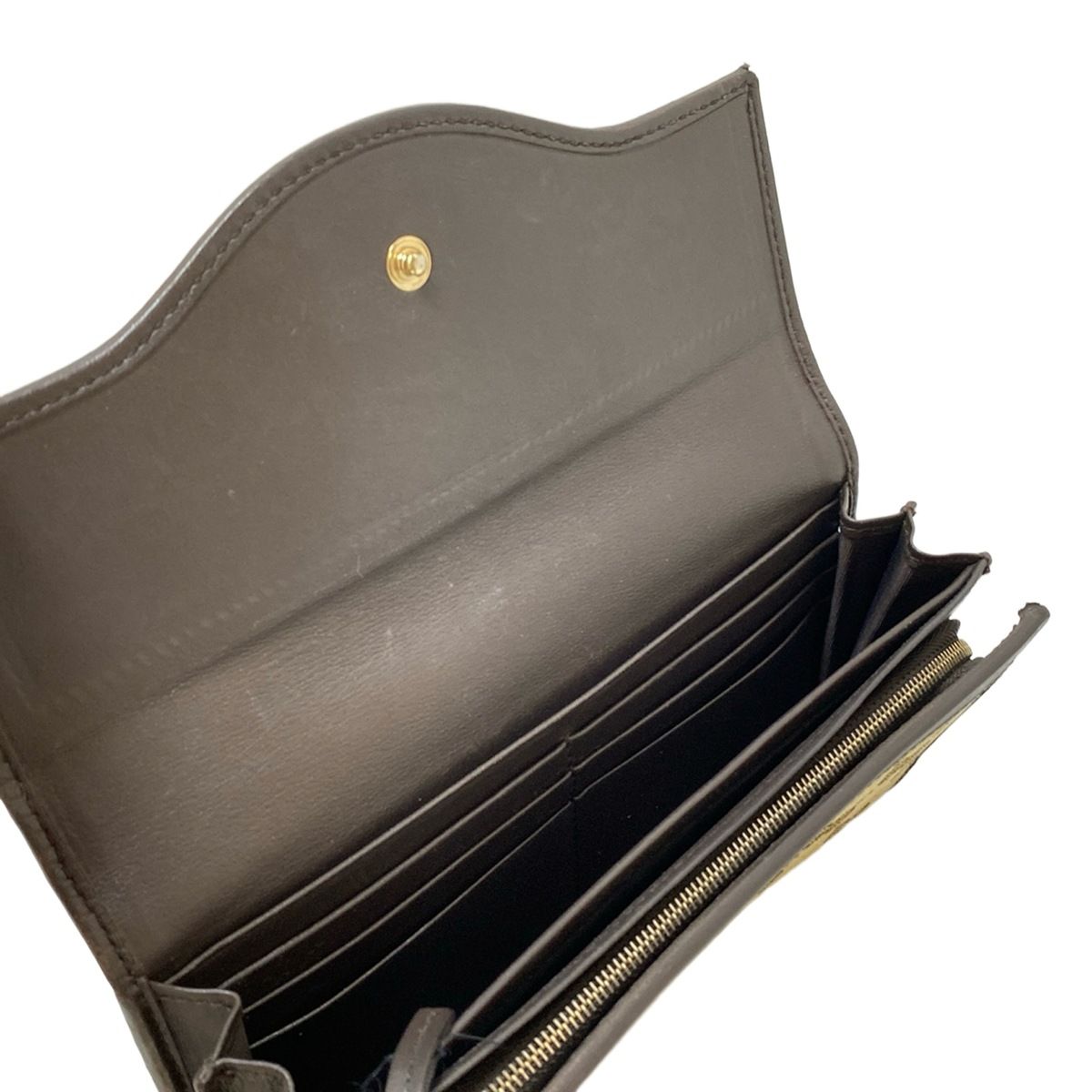 GUCCI ブラウンレザー長財布　ベージュ GUCCI 財布 長財布 二つ折りベージュ×ブラウン レザー ファスナー