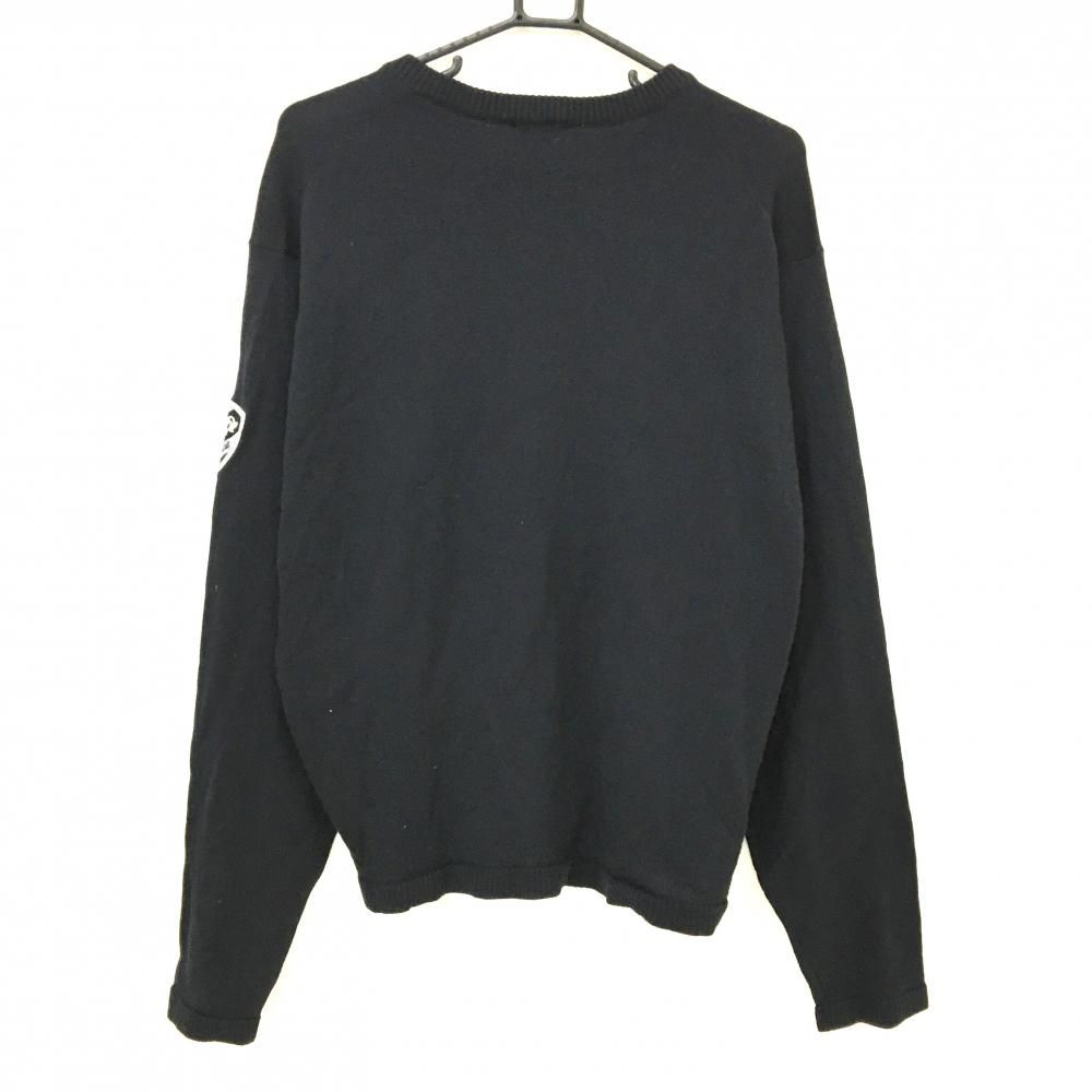 ゾーイ セーター ダークネイビー 胸元ライン ロゴ刺しゅう ウール100