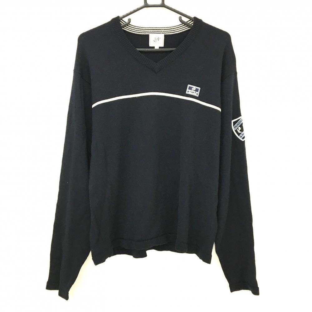 ゾーイ セーター ダークネイビー 胸元ライン ロゴ刺しゅう ウール100