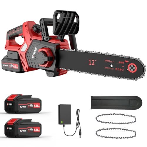 ナウィン 充電式チェーンソー 12インチチェーンソー 大容量4 0 ahバッテリー ガイドバー300 mm ブラシレスモーター 自動給油 ブレーキ機能付きバッフル 伐採 枝払い 枝打ち 薪作り 庭木の剪定 安全設計 PSE認証済み 収納ケース付き m