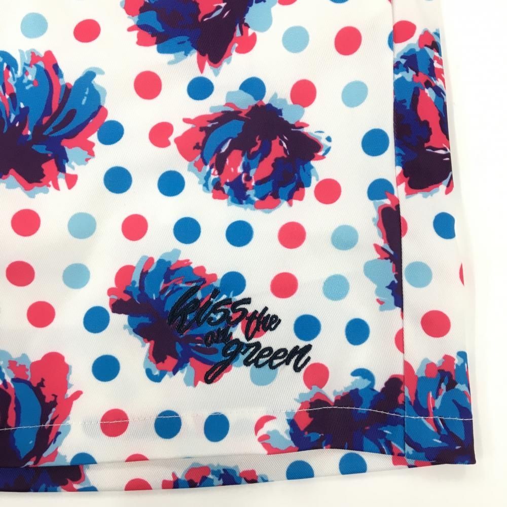 新品】キスオンザグリーン スカート 白×ブルー×ピンク ドット 花柄風
