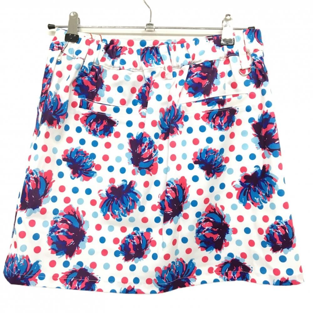 新品】キスオンザグリーン スカート 白×ブルー×ピンク ドット 花柄風