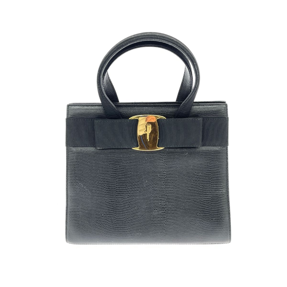Salvatore Ferragamo サルヴァトーレフェラガモ 2WAYバッグ  ヴァラリボン/リザード型押し    ブラック レディース / 241020000028 Salvatore Ferragamo サルヴァトーレフェラガモ 2WAYバッグ ヴァラ