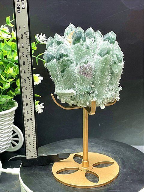 国産水晶のクラスター オブジェ 中国/四川省産]水晶クラスター/原石（専用木製台座付） - 埼玉県吉川市