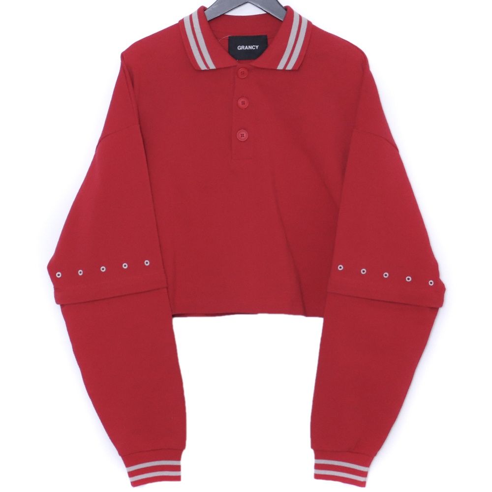 GRANCY ジップレイヤード ワイドショート ポロシャツ Lサイズ レッド GRAIs547