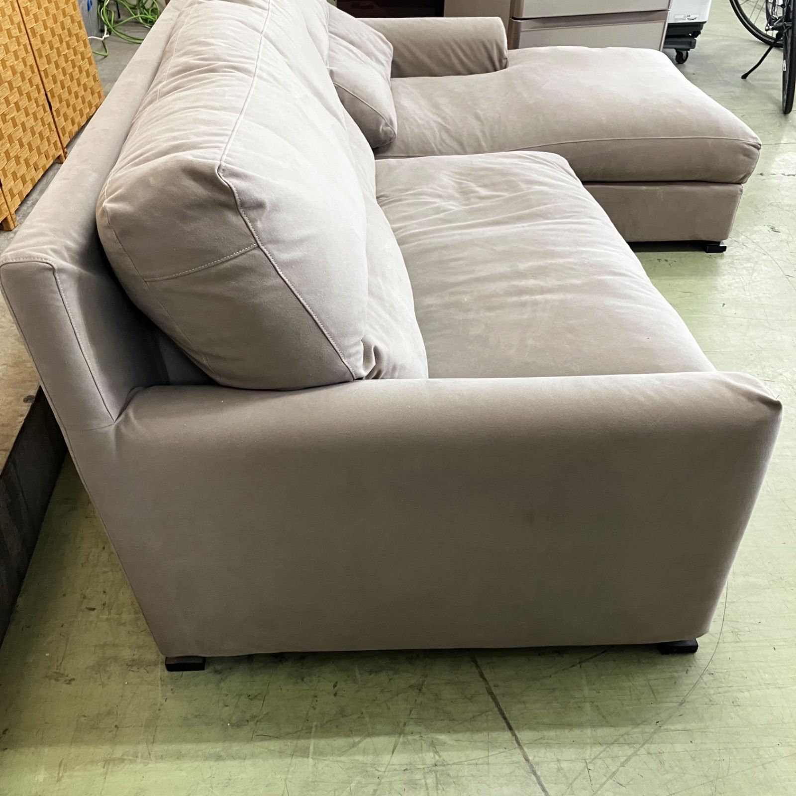 L字ファブリックカウチソファ