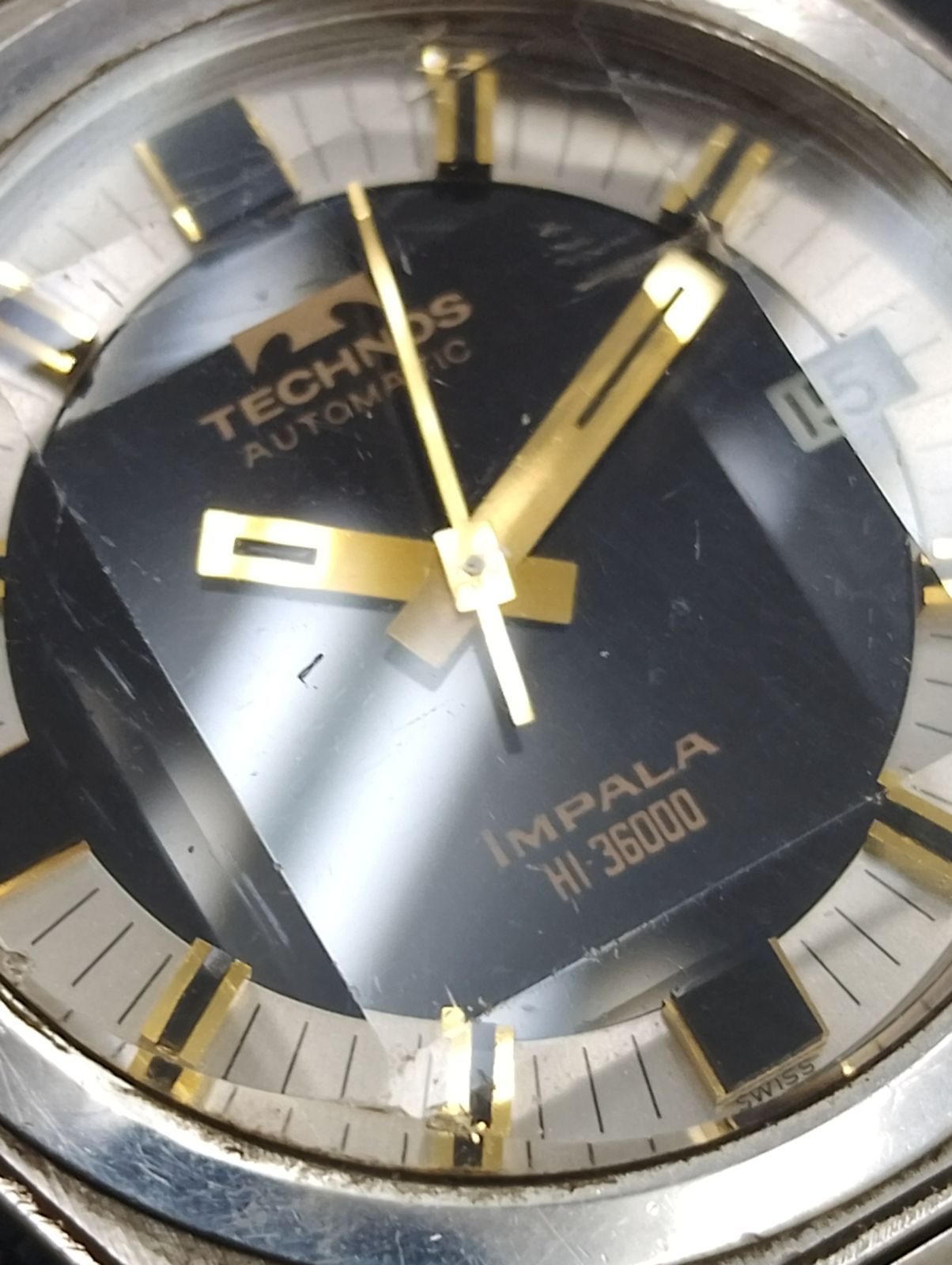  TECHNOS IMPALA HI 36000 自動巻き メンズ カットガラス テクノス インパラ 羽織り 自動巻き時計 腕時計(アナログ)