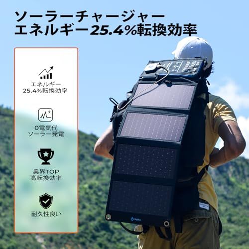2025新登場 BigBlue 28 W ソーラーチャージャー 電流計 小型 2 USBポートUSB-A|USB-C出力付き 25.4％転換効率 ソーラー充電器 折り畳み式 2カラビナ個 防水 地震 災害時 キ 7 fcf 733 d