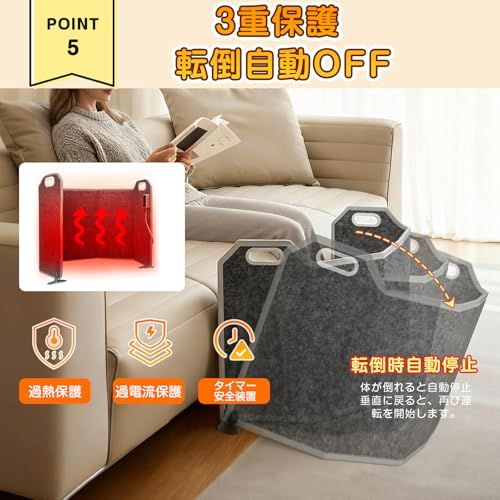  2026改良モデル パネルヒーター デスク下 足元ヒーター 5面折り畳み式 8段階温度調節 デスクヒーター 遠赤外線 1-9時間タイマー機能 安全保護 転倒オフ 冷え対策 暖房器具 省エネ 乾燥しない 足元用|ペット用 日本 2845412 f その他 キッチン 食器