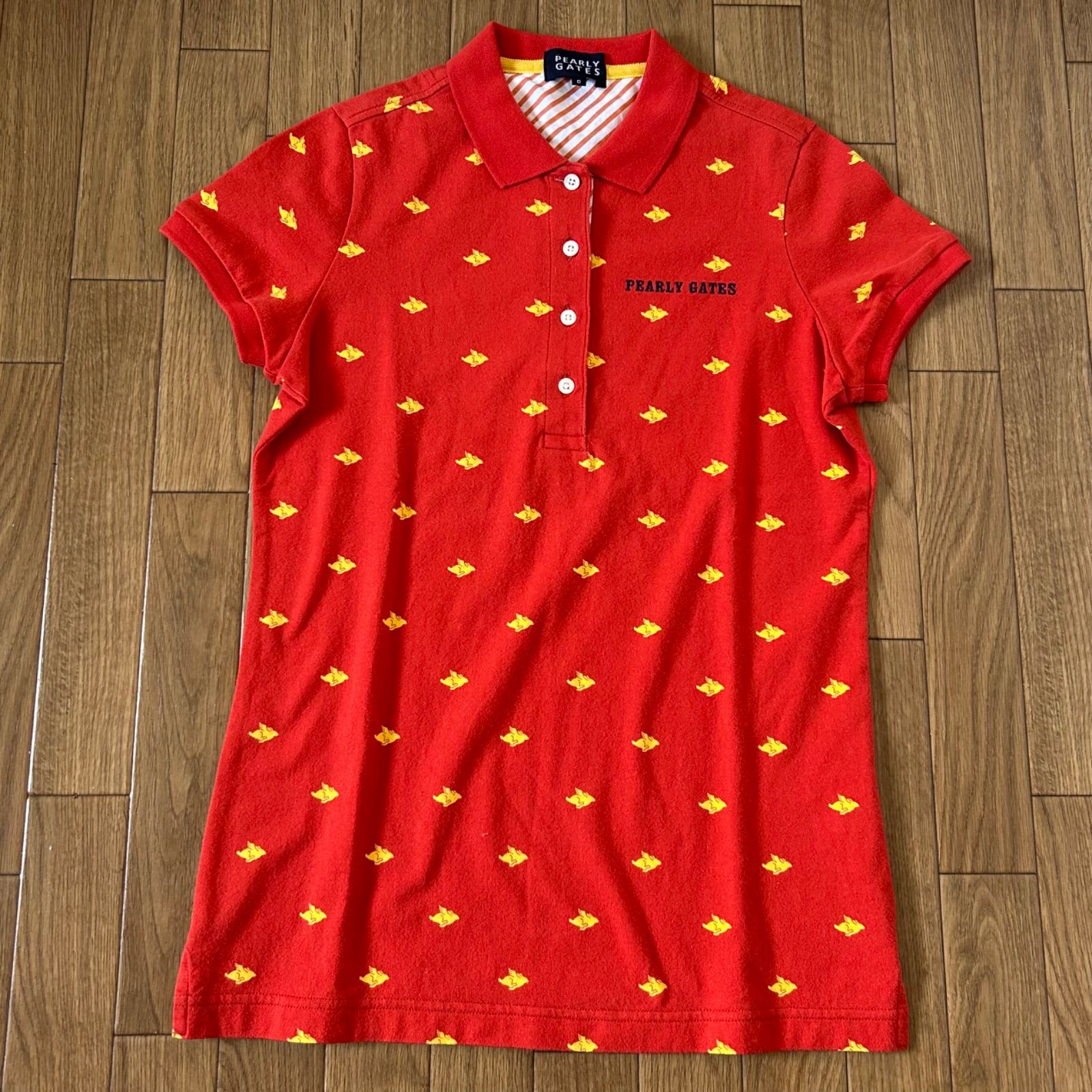 送料込】パーリーゲイツ 半袖ポロシャツ ロゴ刺繍 総柄 ラビット