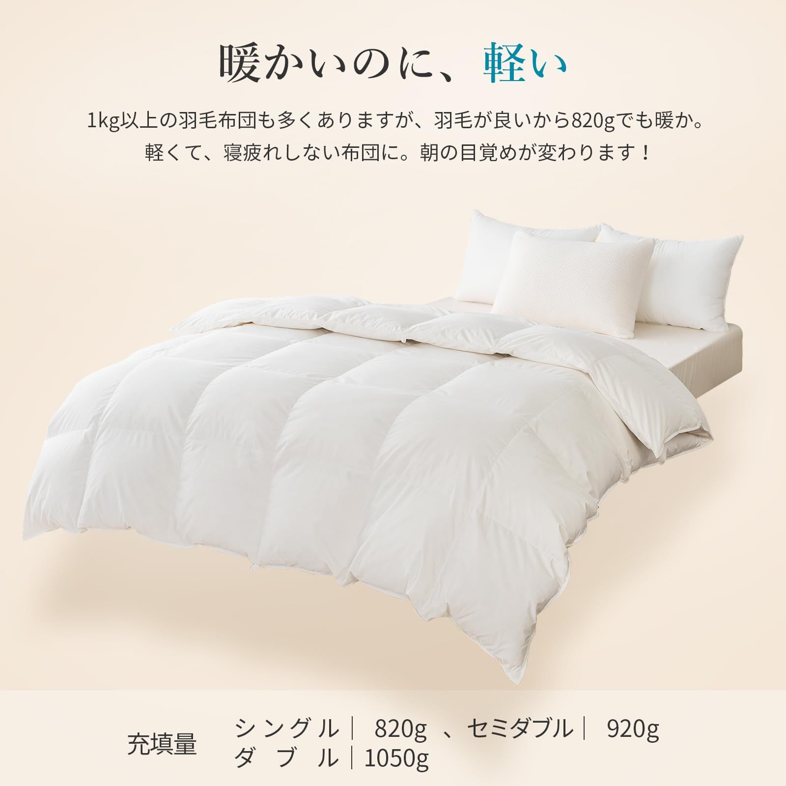  立体キルト 冬 ダウンパワー370 軽量 通気性 暖かい 吸湿 ふわふわ 発熱 掛け布団 保温 羽毛たっぷり 抗菌 ホワイトダックダウン85％ 防臭 防ダニ セミダブル OEKO-TEX認証 羽毛布団 充填量0.92 kg フレッシュダウン その他 文房具 事務用品