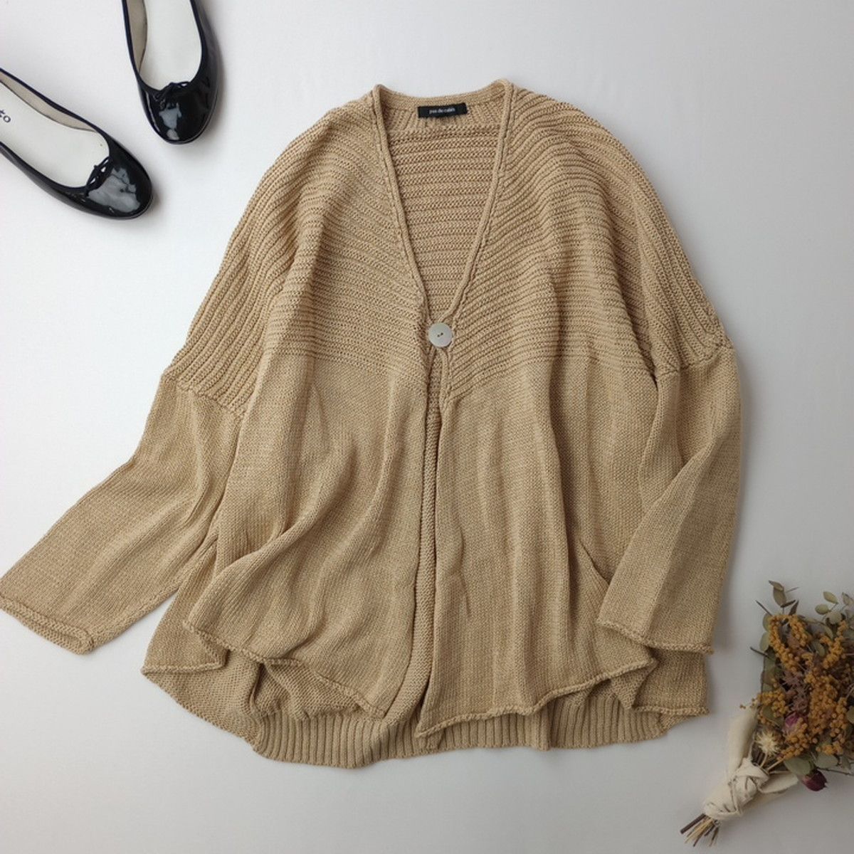 pas de calais パドカレ コットン ニット カーディガン シェルボタン