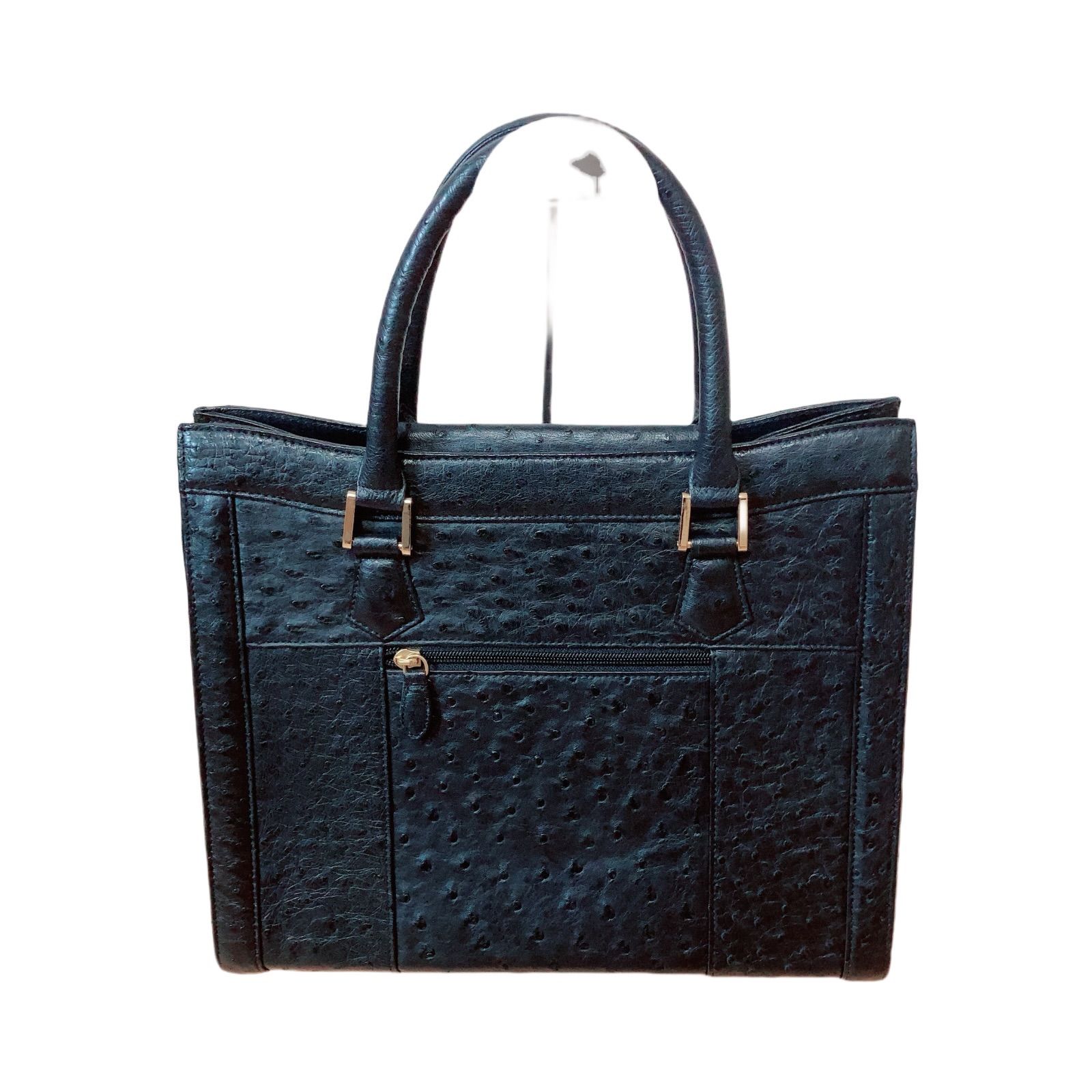 RE332 【美品】GENUINE オーストリッチ トートバッグ 黒 ブラック 