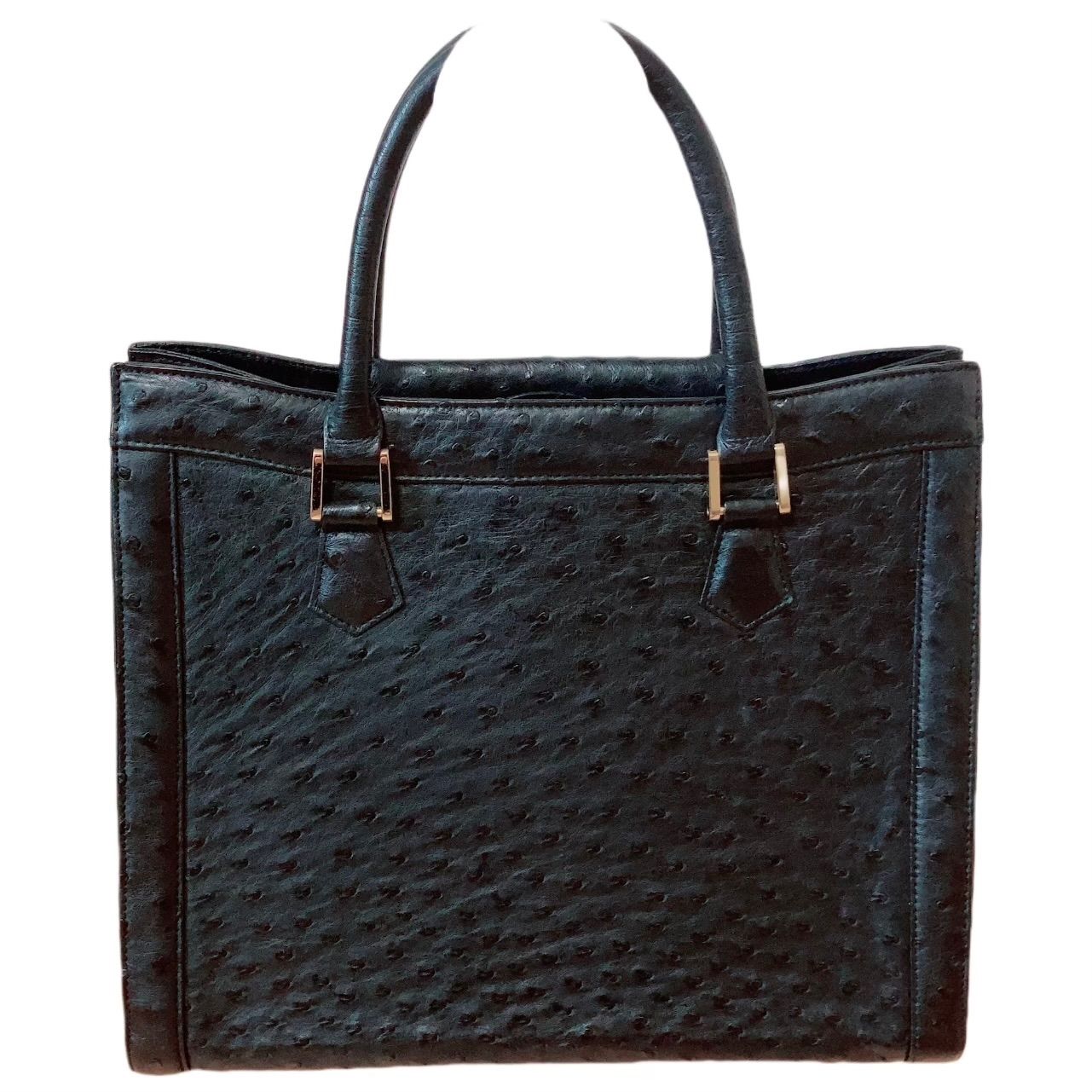 RE332 【美品】GENUINE オーストリッチ トートバッグ 黒 ブラック 
