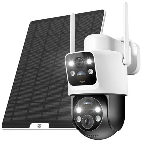 2026デュアルレンズ - 両監視画面 1台2役*360°死角なし監視 防犯カメラ 屋外 ソーラー YESRAMO 監視カメラ 6 W高効率太陽光充電 10000 mAh バッテリー 超長時間稼働 PIR 動体検知 90299 f 97
