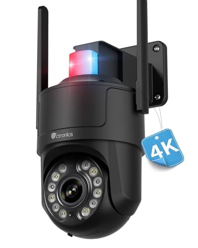 Ctronics 防犯カメラ 屋外 4 K 5 G|2.4 GWi-Fi 自動追尾 屋外監視カメラ AI人|車|ペット検知 30 mカラー暗視 赤青ライト＆サイレン搭載 声光威嚇 スマホ PC 対応 FTP|NVR 256 GB SD|クラウド e 9120678