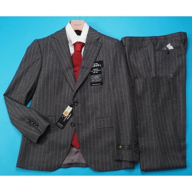 新品10.8万円 大手百貨店扱い 秋冬『CERRUTI チェルッティ 伊製生地』ウール ライトフランネル ストライプ スーツA6灰(H) 1010291