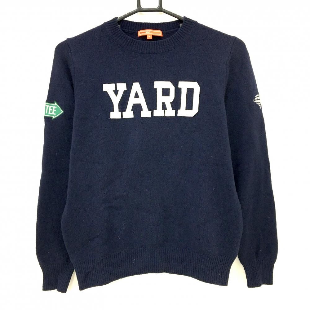 美品】ビームスゴルフ セーター ネイビー×白 袖ロゴ刺しゅう ニット