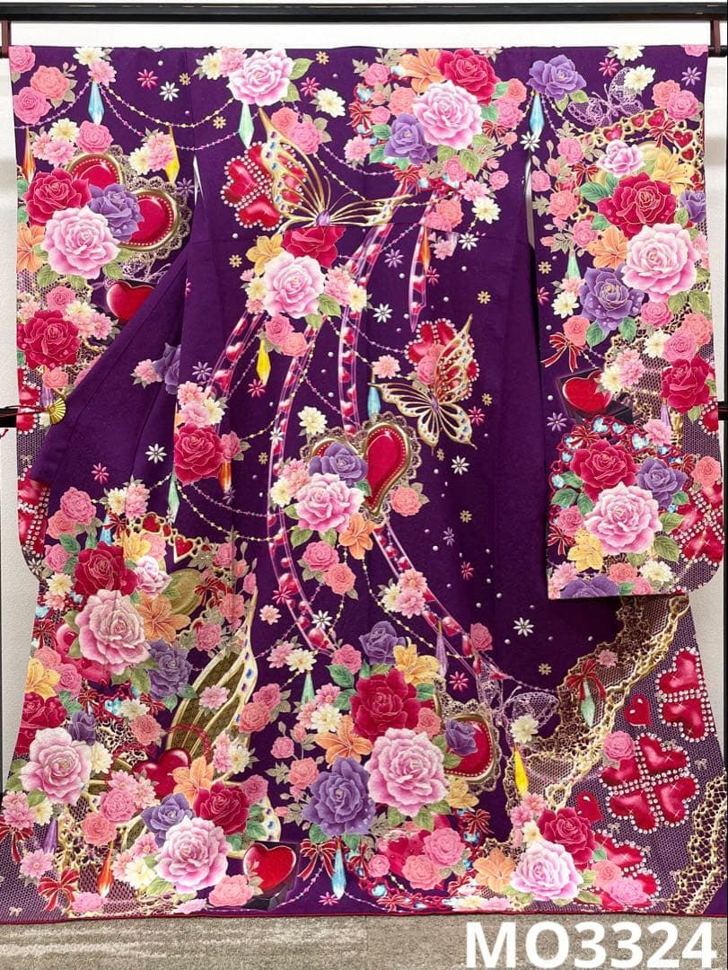 振袖 銀通し 金彩 ラメ刺繍 紋意匠 身丈168cm 撥水加工済 MO3324 
