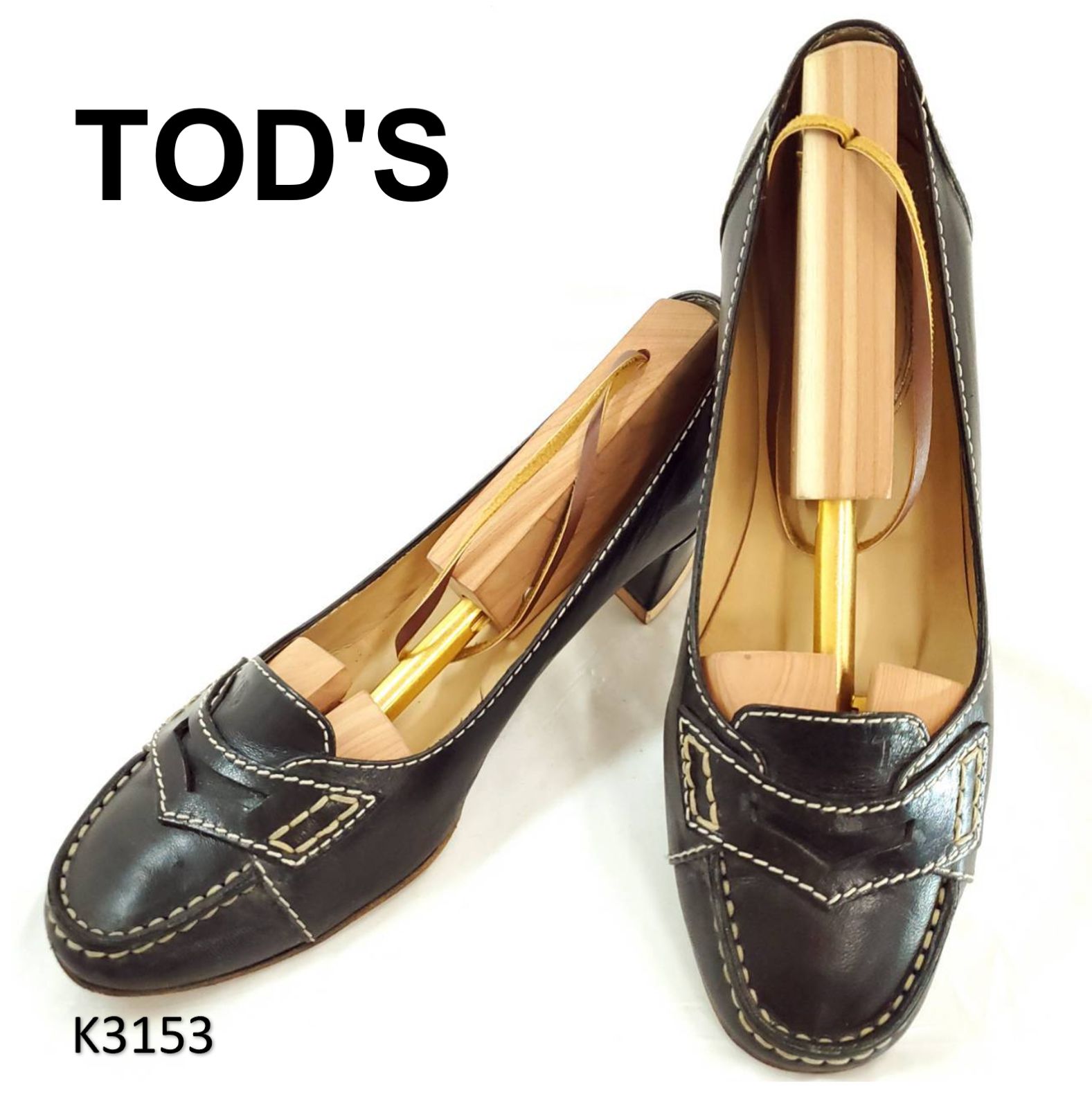 トッズ 本革 レザー ステッチ チャンキーヒール EU35.5 イタリア製