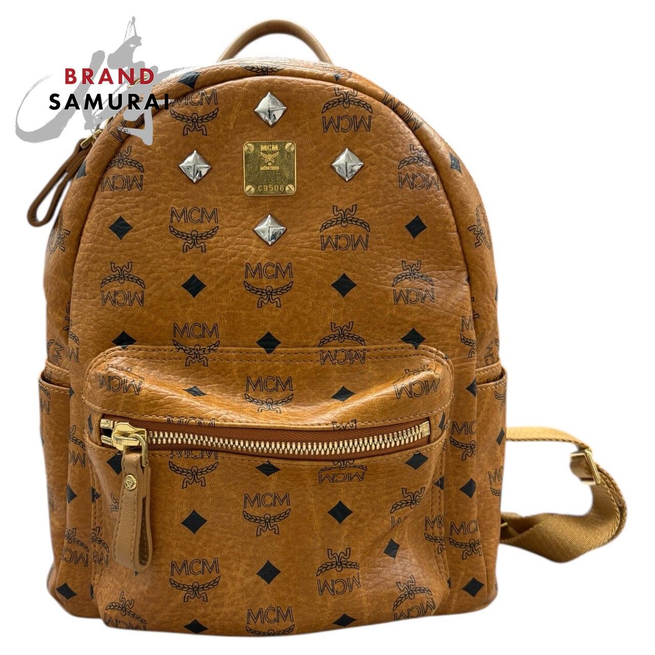 MCM エム シー エム ヴィセトス スタッズ ブラウン ゴールド金具