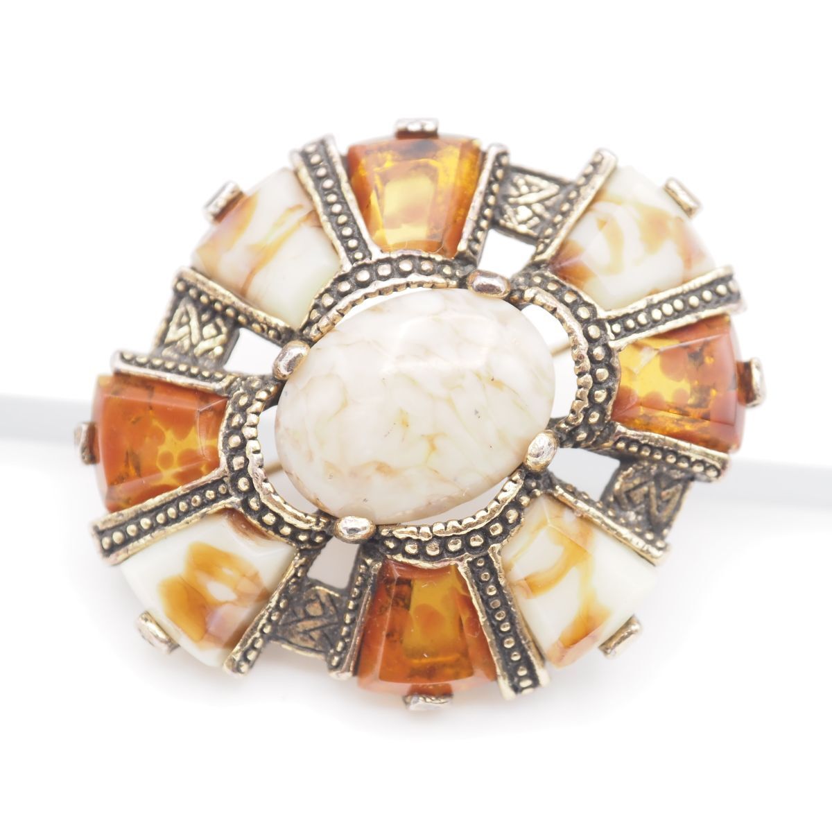 M498 イギリス ヴィンテージ MIRACLE ミラクル ブローチ 天然石風