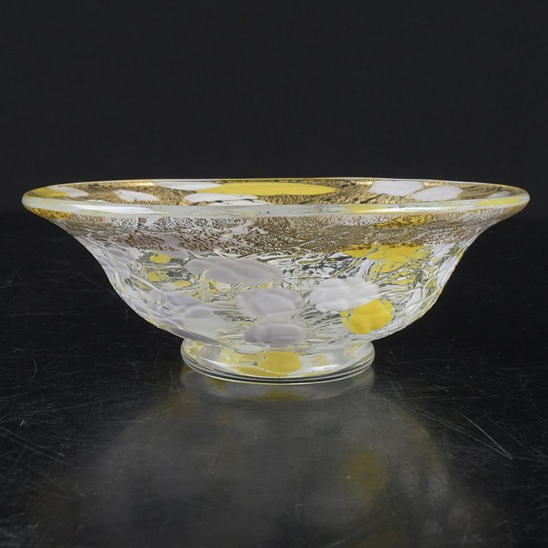 ガラス工芸 ギヤマンガラス 大川薫作 玻璃小鉢 平茶碗 箱付 C S614