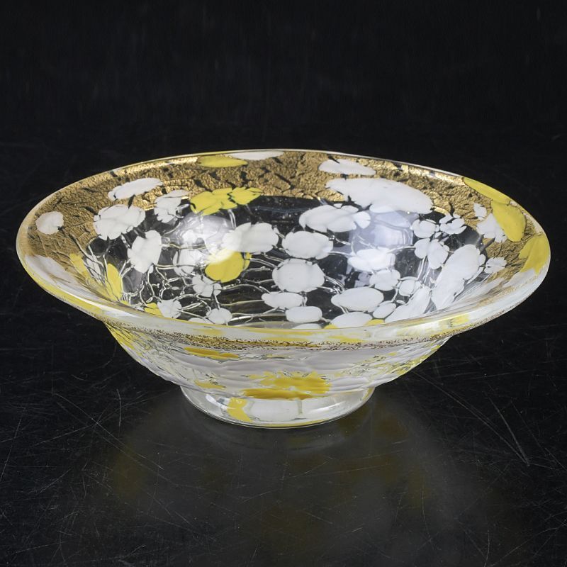 ガラス工芸 ギヤマンガラス 大川薫作 玻璃小鉢 平茶碗 箱付 C S614