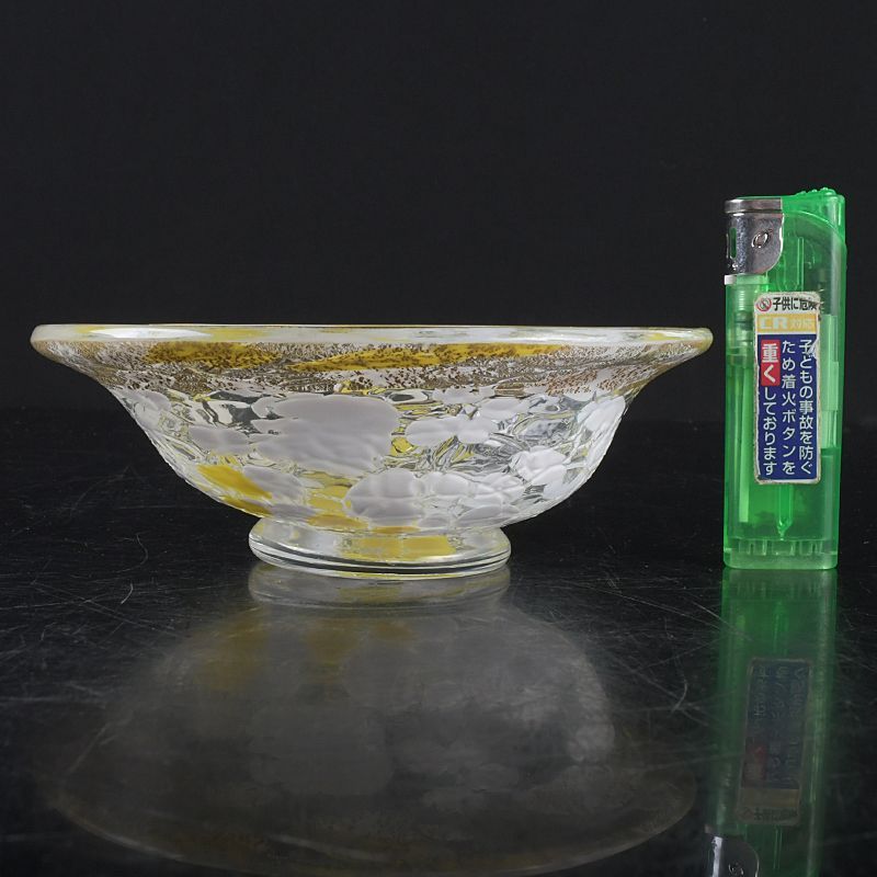 ガラス工芸　ギヤマンガラス　大川薫作　玻璃小鉢　平茶碗　箱付　C　5876 ガラス工芸 ギヤマンガラス 大川薫作 玻璃小鉢 平茶碗 箱付 C 5876