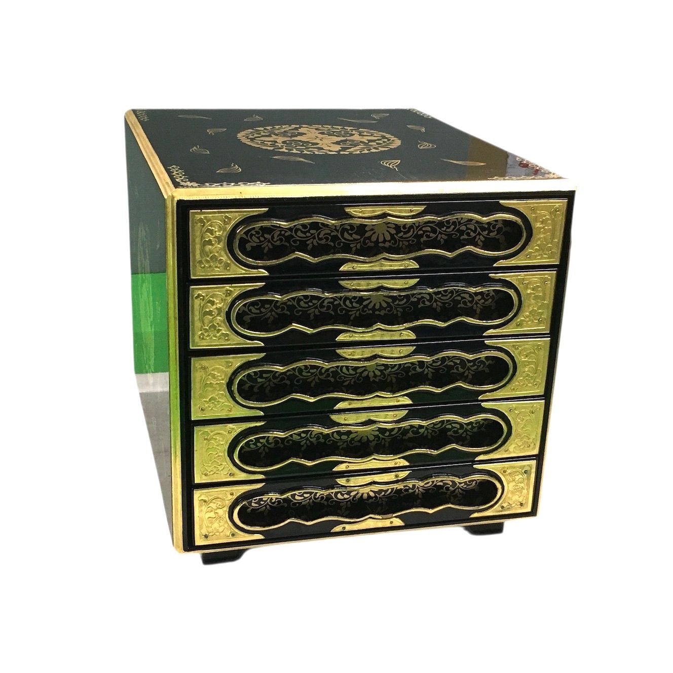 御文箱 引き出し付き五帖入 内部金箔 抱き牡丹の紋 真宗大谷派 東 仏具