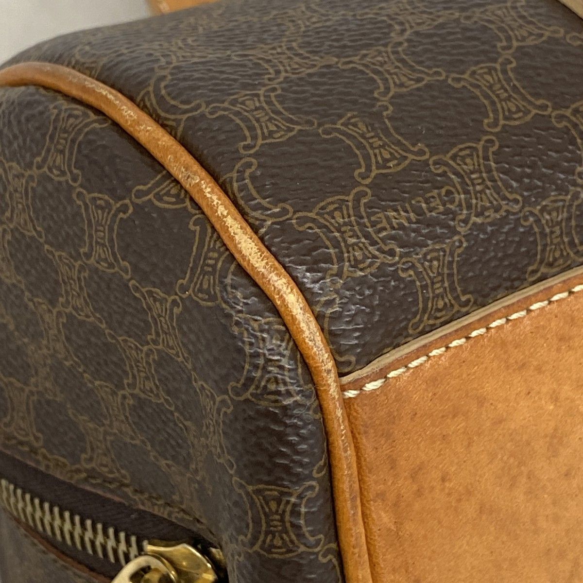 6ad3227】セリーヌ ハンドバッグ マカダム PVC ブラウン ゴールド金具  