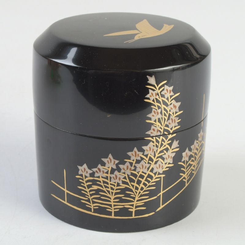 茶道具 塗師 千穂造 井伊大老好 卯花に時烏蒔絵 面中次 棗 共箱 V S617