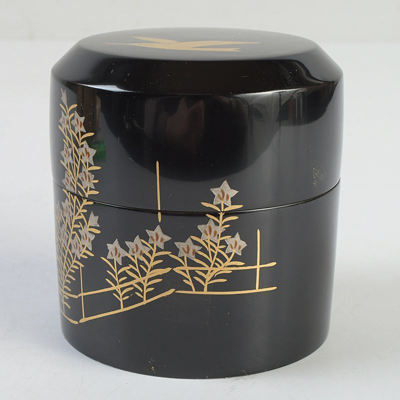 茶道具 塗師 千穂造 井伊大老好 卯花に時烏蒔絵 面中次 棗 共箱 V S617