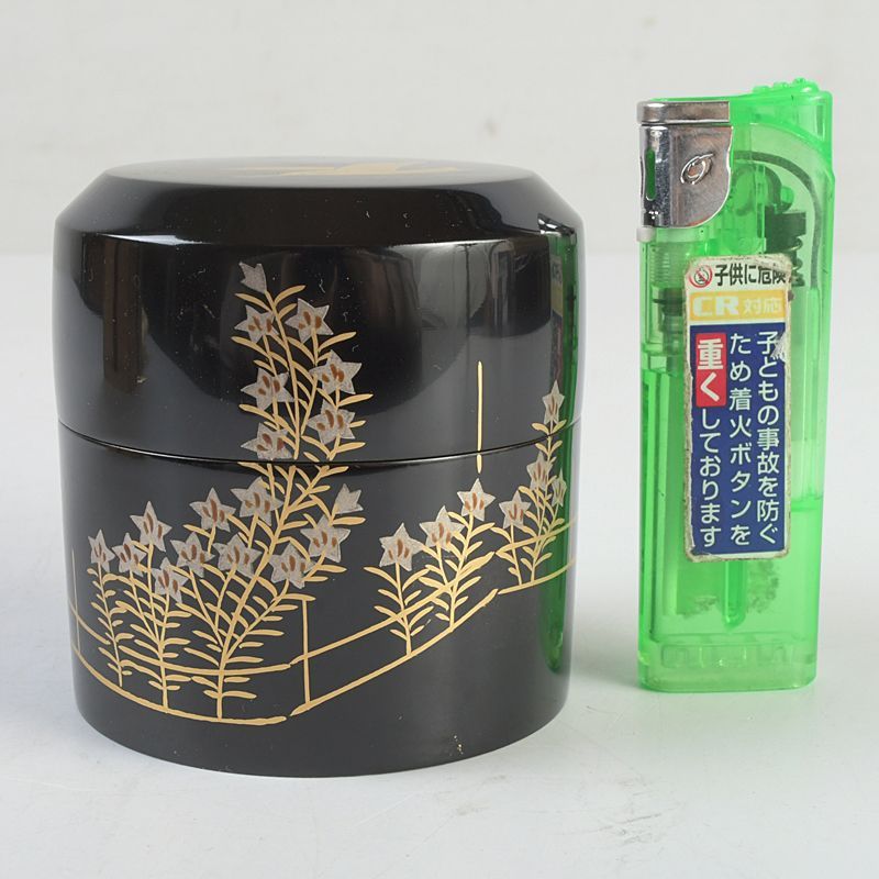 茶道具 塗師 千穂造 井伊大老好 卯花に時烏蒔絵 面中次 棗 共箱 V S617