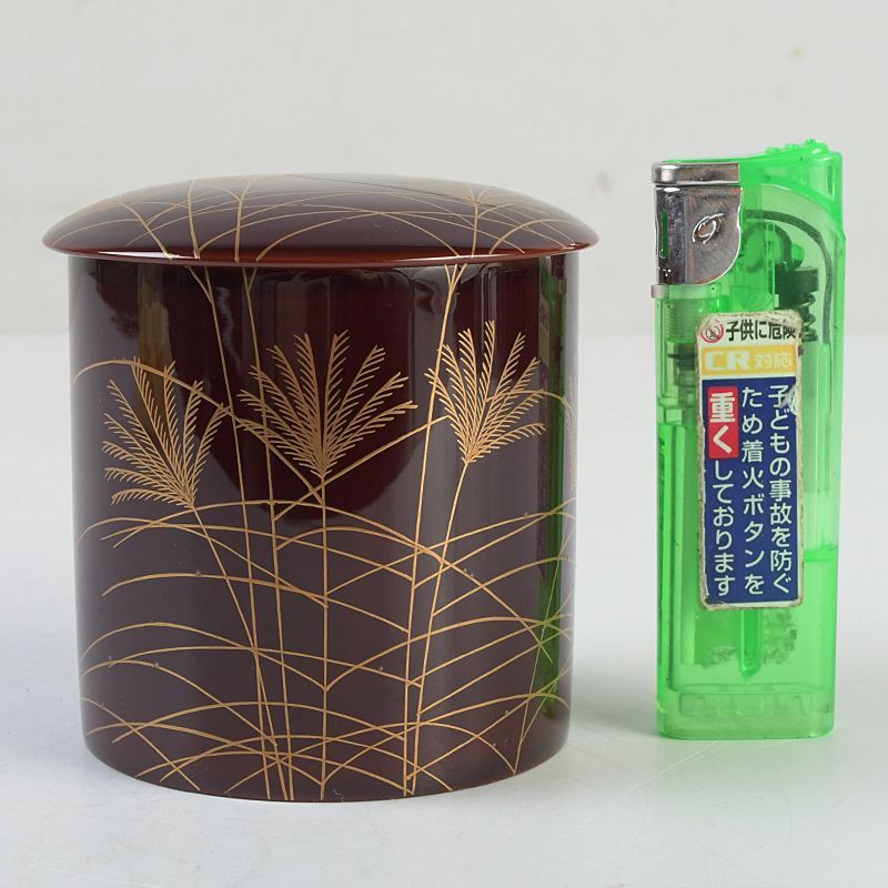 茶道具　山中塗　中村宗悦作　武蔵野蒔絵　金輪寺　茶入　共箱　V　5917 茶道具 山中塗 中村宗悦作 武蔵野蒔絵 金輪寺 茶入 共箱 V S618 - メルカリ