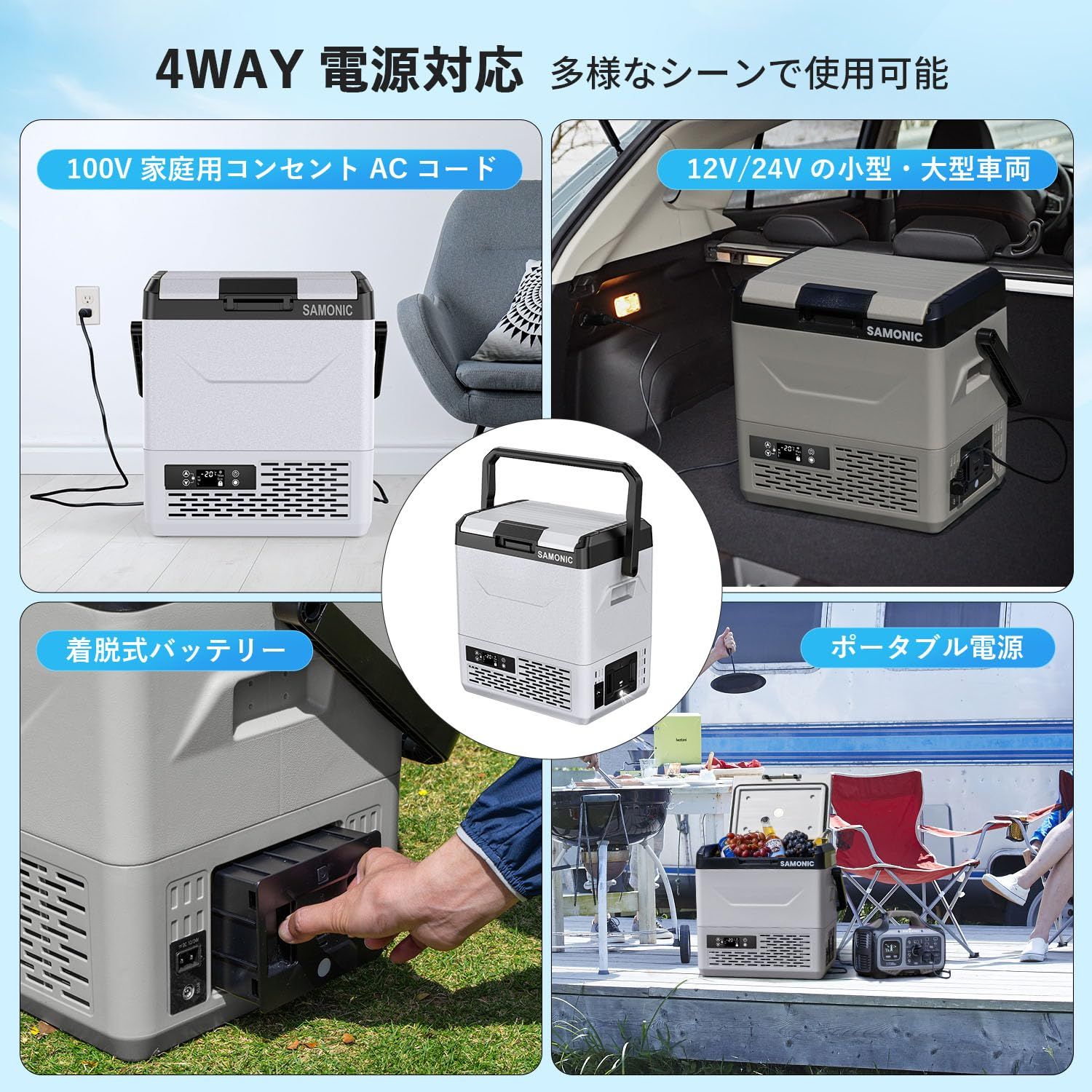 車載冷蔵庫 SAMONIC 55L　バッテリー付き SAMONIC 車載冷蔵庫 ポータブル冷蔵庫 -20℃～20℃ 15600mAh大容量